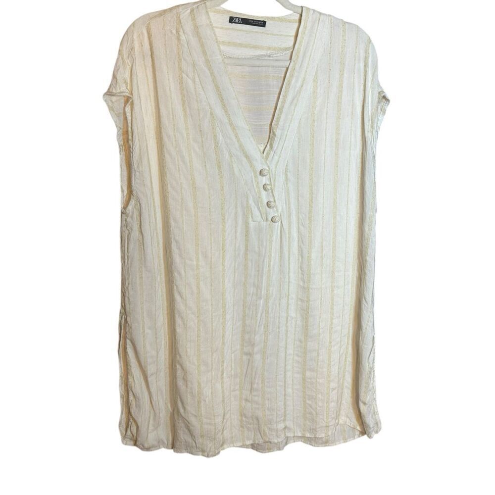 Zara Women’s Yellow & Cream lightweight Lagenlook Textured Tunic Sz M